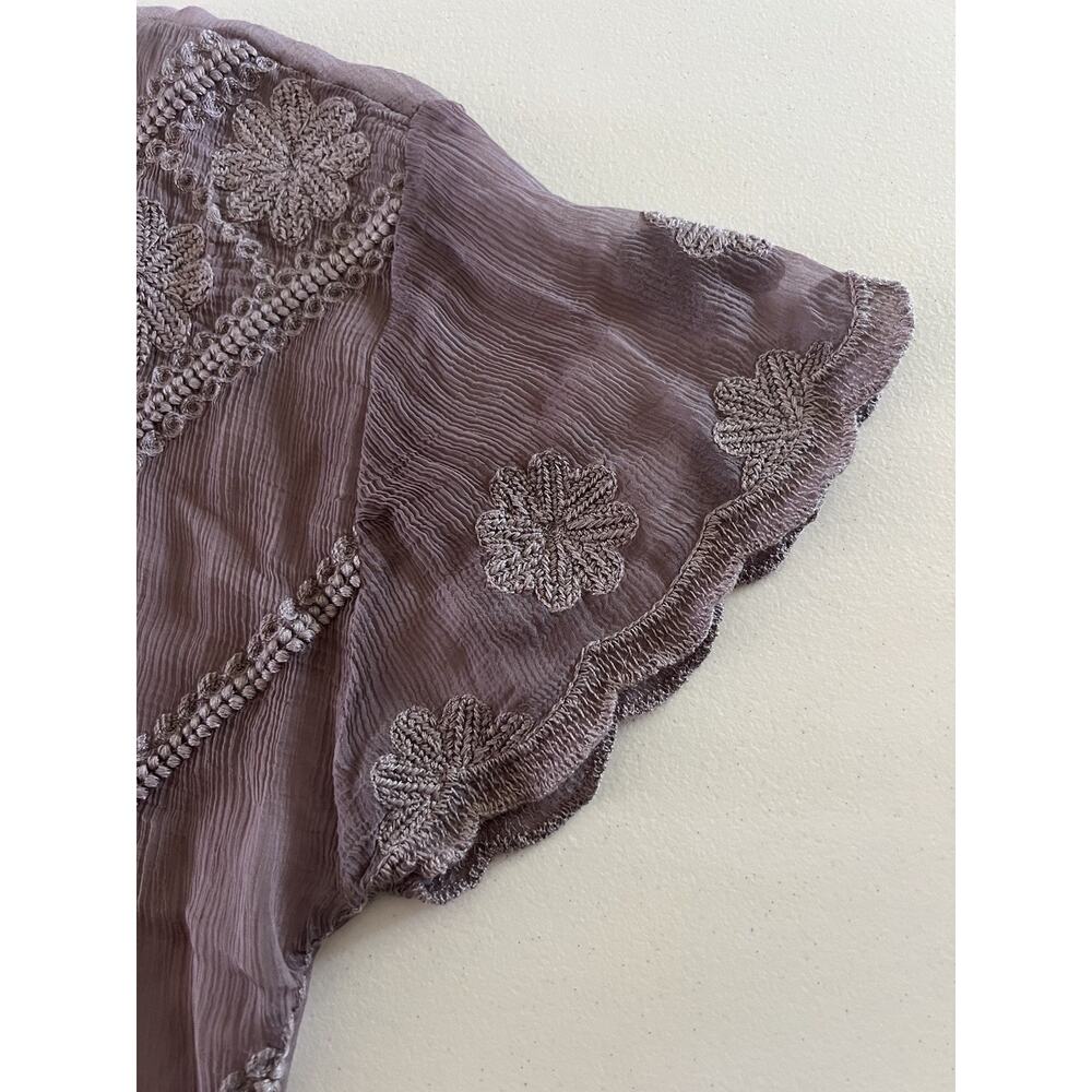 Sundance Sheer Small Boho Dress Embroidery Lavender Plum Cover-Up Beach Crinkled - Picture 5 of 10